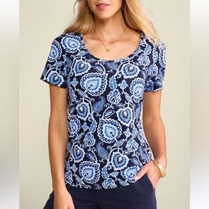 Soft Surroundings Blue Paisley Short Sleeve Tee